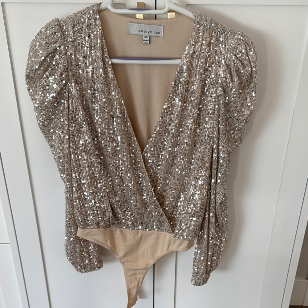 Women's Gold Sequin Bodysuit Top